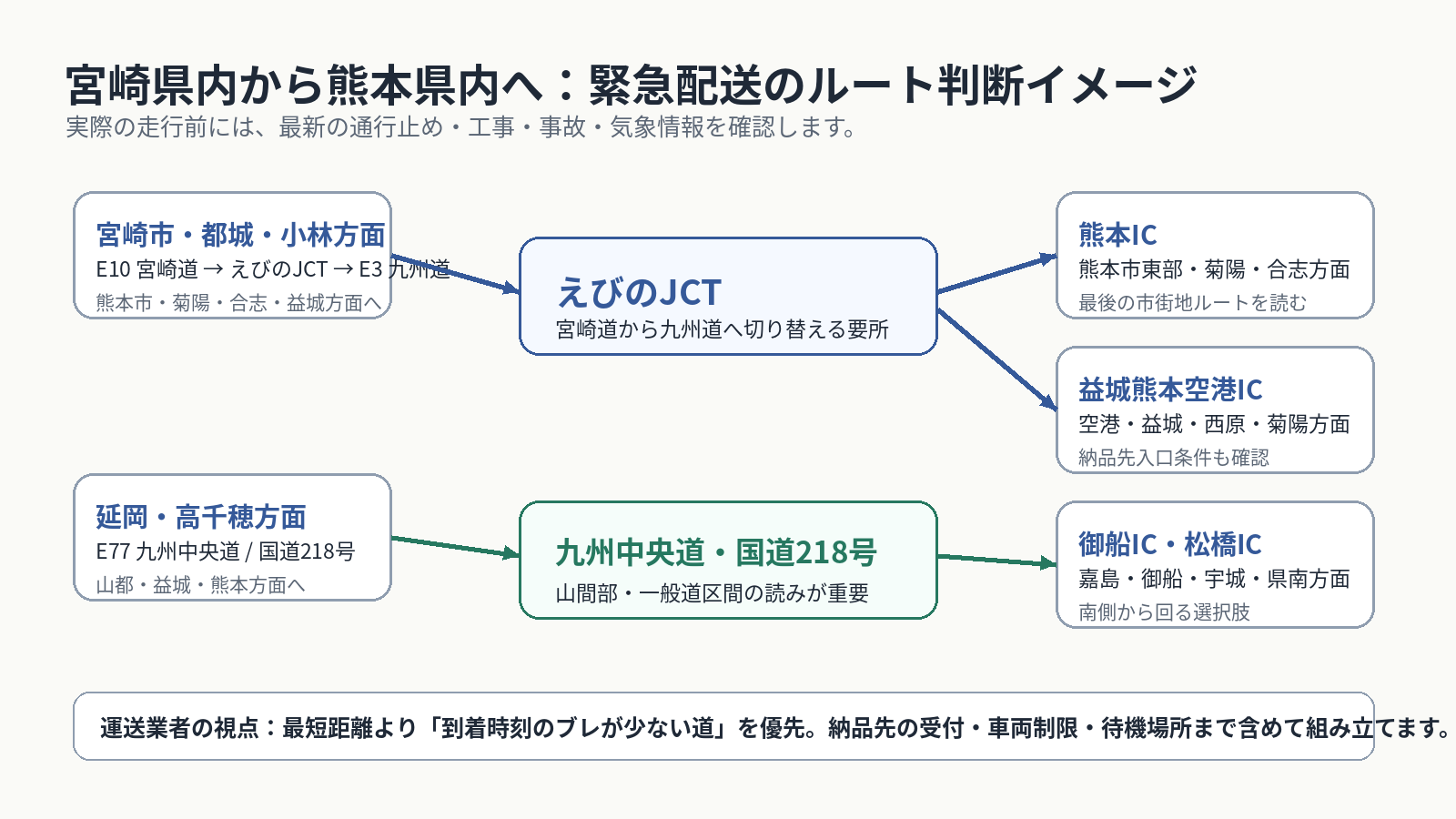 宮崎県内から熊本県内へのルート判断イメージ