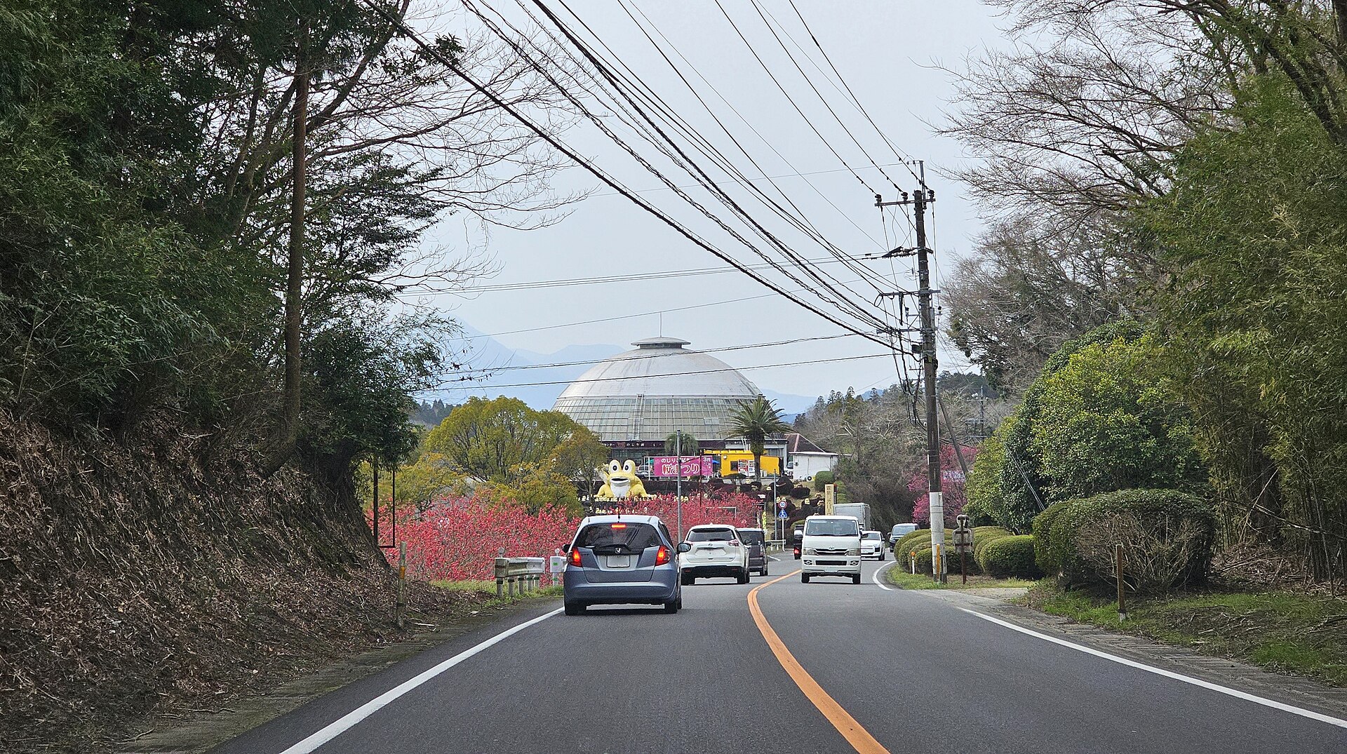 国道268号から見えるのじりこぴあのメロン型ドーム